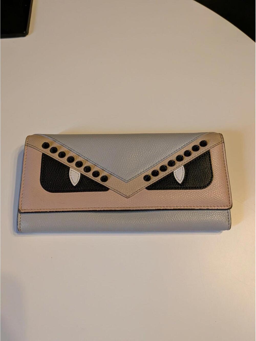 Fendi Monster Bugs Eye Wallet Bifold Continental Pink Blue Leather Vitello Zip